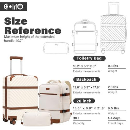 Coolife Luggage Set Suitcase Carry On Luggage PC Hardshell Luggage TSA Lock Spinner Wheels Telescopic Handle - color: White, size: 3 piece set (BP/TB/20)