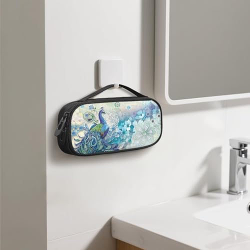 Diabetes Travel Case for Blood Sugar Monitor, Peacock Print Diabetic Medication Insulated Cool Organizer with 2 Zipper + 2 Inner Compartments for Travel Essential - color: Peacock Print