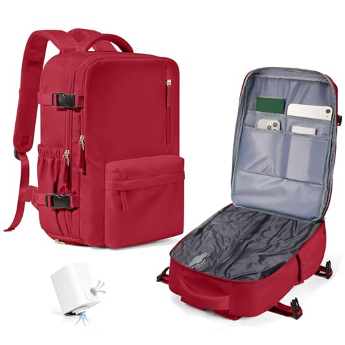 WONHOX Vacuum Seal Backpack for Travel with Air Pump Compression Daypack Personal Item Carry on Flight Approved Vacpack Laptop Space Saver Bags Storage with Vacuum System Travel Bag Women Men Red - color: A1-red