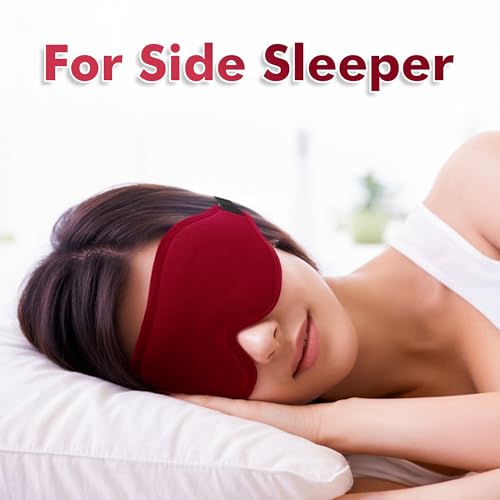 Sleep Eye Mask for Men Women, Sleeping Mask for Side Sleeper, Travel Blackout Night Blindfold Eye Shade Cover with Adjustable Strap (Red) - color: Red