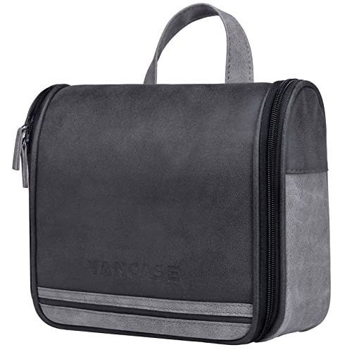 Hanging Toiletry Bag for Men VANCASE Vintage Leather Shaving Dopp Kit Medium Waterproof Travel Bathroom Bags Portable Shower Organizer - color: Black Classic
