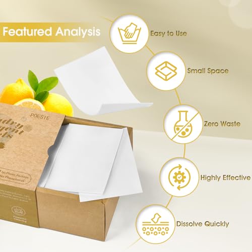 Poesie Laundry Detergent Sheet Lemon Scent 160 Count Non Plastic Travel Laundry Kit No waste Portable Washing Sheets Detergent for Machine Wash & Hand Wash - size: 160 Count (Pack of 1)