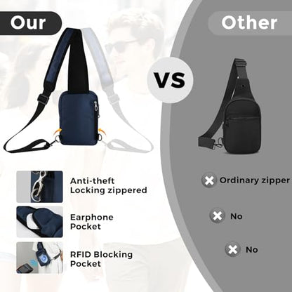 VADOO Sling Bag, Crossbody Bag with Zipper Lock, RFID Blocking & Water Resistant for Men and Women - color: Blue