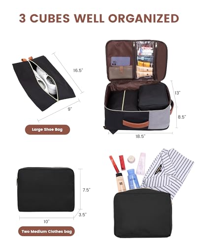 LOVEVOOK 40L Large Travel Backpack for Women, Flight Approved, Waterproof, TSA Compliant, Fits 17.3'' Laptop, 17 Pockets, 3 Packing Cubes - color: Grey-black-brown, size: 40L-17.3 Inch-4Pcs