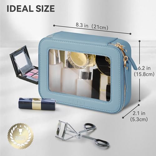 Prite Clear Makeup Bag Cosmetic Organizer Case Waterproof Travel Toiletry Bag Skincare Pouch with Golden Zipper(Blue) - color: Blue, size: Standard - Single Layer