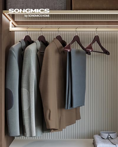 SONGMICS Extra Wide Wooden Suit Hangers, Set of 10 Clothes Hangers, Swivel Hooks, Non-Slip Bars, for Outfits, Suits, Coats, Shirts, Dresses, Mahogany UCRW050MZ01 - color: Mahogany