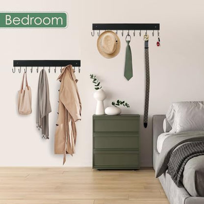 2 Pack Purse Organizer Wall Mount with 24 Rotating 180° Coat Rack, 14.6" Wooden Entryway Purse Holder, Wall Hooks for Hanging Belts, Ties, Keys, Scarf, Bras, Bag, Space Saving Hanger (Black) - color: Black