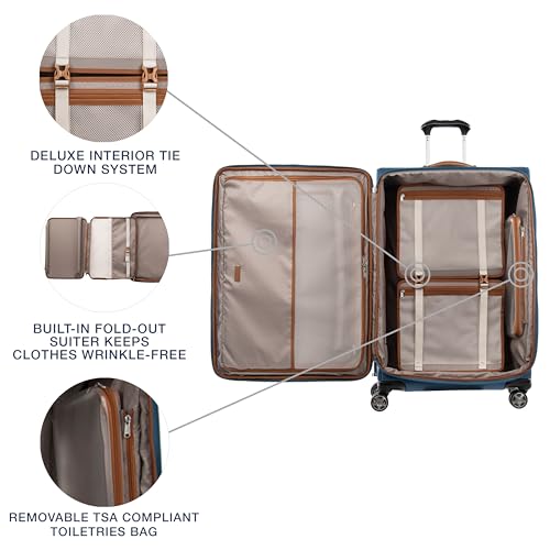 Travelpro Platinum Elite Softside Expandable Checked Luggage, 8 Wheel Spinner Large Suitcase, TSA Lock, Men and Women, Coastal Blue, Checked Large 29-Inch - color: Coastal Blue, size: Checked-Large 29-Inch