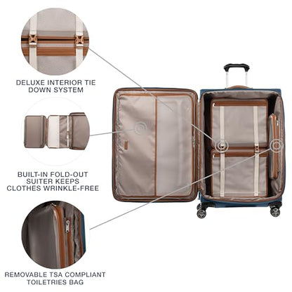 Travelpro Platinum Elite Softside Expandable Checked Luggage, 8 Wheel Spinner Large Suitcase, TSA Lock, Men and Women, Coastal Blue, Checked Large 29-Inch - color: Coastal Blue, size: Checked-Large 29-Inch