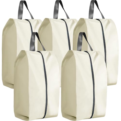 5Pcs XL Travel Shoe Bags Portable Travel Gifts Shoe Organizer with Zipper Closure, Waterproof Nylon Shoe Storage Organizer with Handle Travel Bags For Men and Women, Beige - color: Beige, size: XL