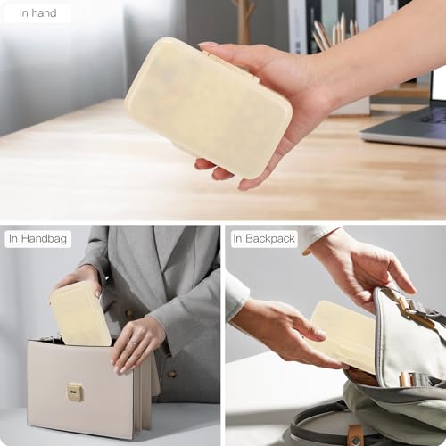 FYY Weekly Pill Organizer with Labels,8 Compartments Travel Daily Pill Case Airtight Moistureproof Large Pill Box to Hold Vitamins, Fish Oil, Supplements,Cotton Swab and Bandages-Beige - color: Beige