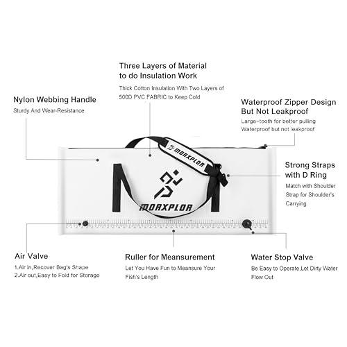 MORXPLOR Insulated Fish Cooler Bag for Fishing 41x17 47x17In 50x20In 60x24 72x30 80X40 Inches,Large Insulated Fish Kill Bag,Fishing Catch Bag Cooler with Water-resistant Zipper - color: 100 White
