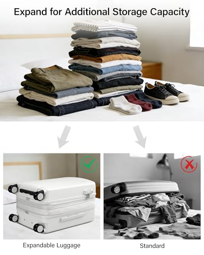 Hanke Expandable Hard Shell Luggage Sets 3 Pieces, 20/24 / 28 Inch Luggage Sets with Spinner Wheels, Durable PC Hardside Rolling Suitcase with TSA Lock for Travel (20/24/28 Inch, Smoke White) - color: Smoke White, size: Expandable 3-Piece Set(20/24/28)