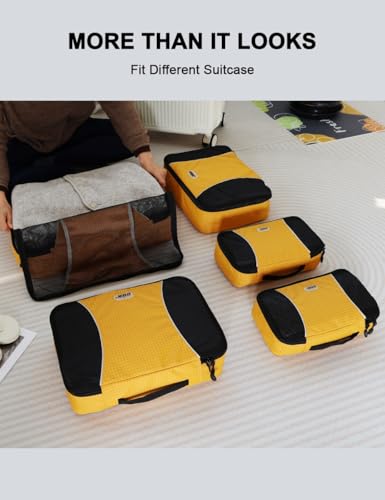 GOX Ultra Light 5 piece Packing Cubes Travel Luggage Organizer 1 Large 2 Medium 2 Small - color: Yellow
