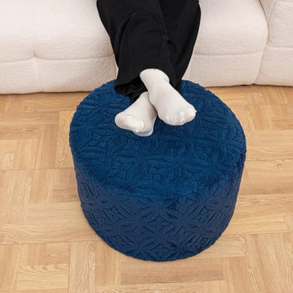 Plush Multi-Functional Ottoman Pouf – Ergonomic Ottoman Foot Rest with Space-Saving Design, Perfect Under Desks, Couches & Sofas (Navy Blue) - color: Navy Blue