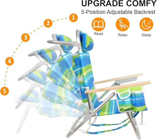 2 Pack Backpack Beach Chairs for Adults Capacity 300 LBS Low 5 Position Beach Chair with Pouch Straps Folding Lightweight Reclining Aluminum Wide Lay Flat Single - color: 10in Wood Yellow Flower 2 Pack