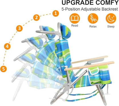 2 Pack Backpack Beach Chairs for Adults Capacity 300 LBS Low 5 Position Beach Chair with Pouch Straps Folding Lightweight Reclining Aluminum Wide Lay Flat Single - color: 10in Wood Yellow Flower 2 Pack