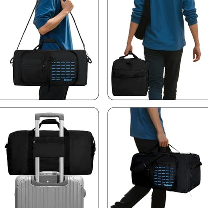 Foldable Travel Duffle Bag for Men Women, Waterproof with Shoe Compartment, 80L 120L Large Collapsible Luggage Bag, Lightweight Packable Duffel for Travel Sports Gym Airline Carry On Checked Bag - color: Black