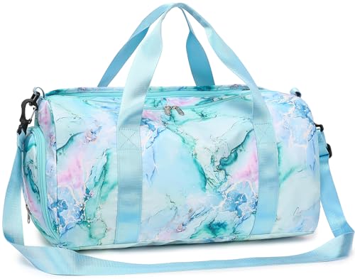 Gym Bag Sports Duffle Bag with Wet Pocket Weekender Overnight Bag with Waterproof Shoe Pouch and Air Hole for Girls Kids Women Travel Foldable Bag - color: Marble 74
