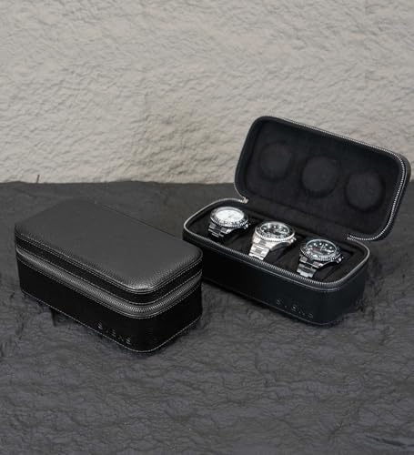 3 Watch Travel box Real Top-grain Leather, Three Watches Storage Organizer Roll Case for Man and Women, Watch Packing Box with Suede to Protection Zipper Fit All Watches Up to 60mm (3W-Z-BB) - color: 3W-Z-BBL