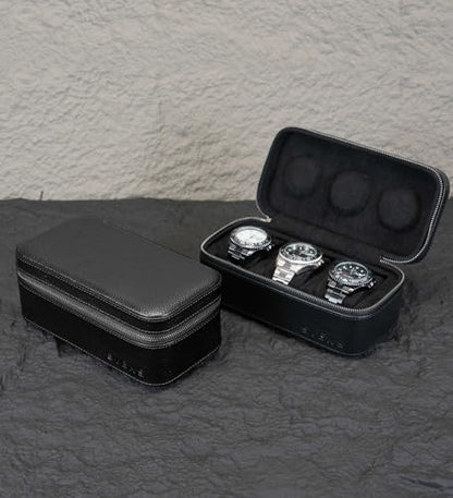 3 Watch Travel box Real Top-grain Leather, Three Watches Storage Organizer Roll Case for Man and Women, Watch Packing Box with Suede to Protection Zipper Fit All Watches Up to 60mm (3W-Z-BB) - color: 3W-Z-BBL