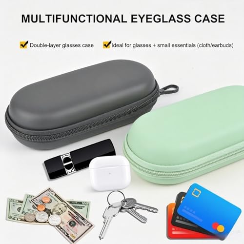 Double Glasses Case,Dual Eyeglasses & Sunglasses Organizer with Clip Zipper Closure for Travel 2 Pairs Storage Box - color: Green