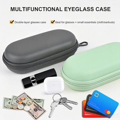 Double Glasses Case,Dual Eyeglasses & Sunglasses Organizer with Clip Zipper Closure for Travel 2 Pairs Storage Box - color: Green