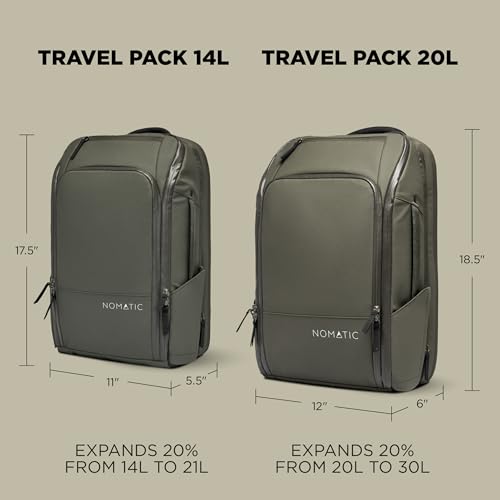 NOMATIC 20L Travel Pack - Mens Travel Backpack - Expandable to 30L - Water Resistant Daypack - TSA-Ready - Lightweight Business Traveling Backpack for Men - 16" Laptop Compartment - color: Olive, size: 20L