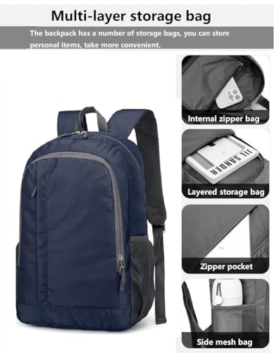 Ultra Lightweight-Packable-Hiking-Backpack Foldable Travel Camping Daypack Casual Outdoor Water-resistant 25L Backpacks (Dark Blue) - color: Dark Blue