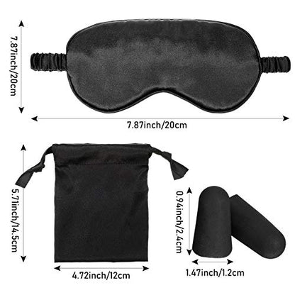 Silk Satin Sleeping Mask Eye Mask Set Include 2 Blindfold Eyeshade Elastic Strap Double Layer Silk Filling Eye Cover 2 Ear Plugs 2 Storage Bags for Women and Men Sleep Travel Nap (Black, Dark Green) - color: Black, Dark Green
