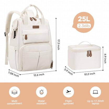 Maelstrom Travel Backpack for Women Men,Laptop Backpack Fits 15.6-17.3 Inch Laptop, Nurse/Work Bag with Insulated Lunch Box (Beige) - color: Beige