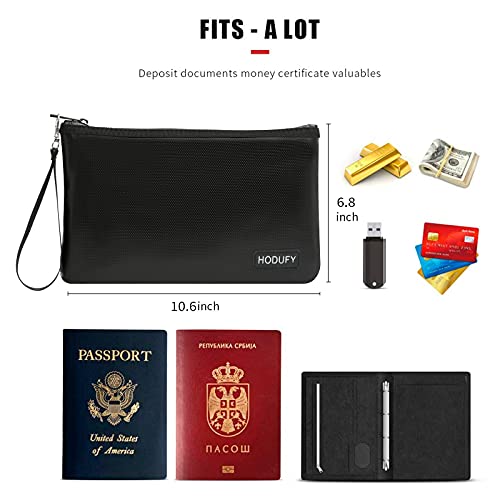 Fireproof Money Bag (6400℉), Fireproof Document Bags, Bank Cash Bag with Zipper & Strap, Suitable for A5 Documents, Bank Inventory, Passport (Black)