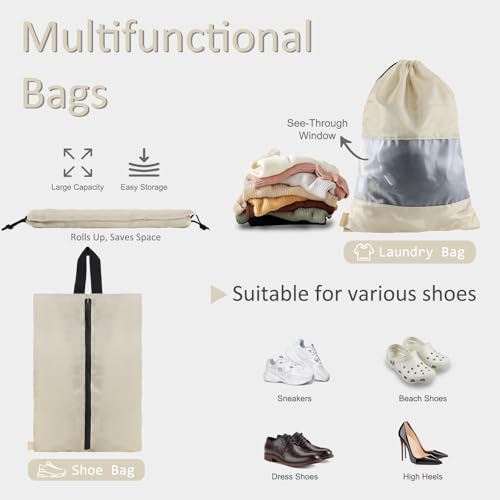 U+U 5 Set Packing Cubes for Travel Essentials Ultralight Luggage Packing Organizers with Laundry Bag and Shoe Bag for Vacation, Business Trip and Camping (Cream) - color: Cream