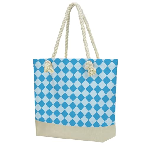 Fokongna Tote Bag For Women, Beach Bag Best Friend Travel Birthday Gifts, Travel Parties Vacation Shopping Essentials - color: Blue Diamond Check