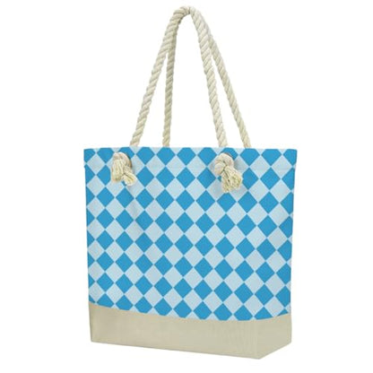 Fokongna Tote Bag For Women, Beach Bag Best Friend Travel Birthday Gifts, Travel Parties Vacation Shopping Essentials - color: Blue Diamond Check