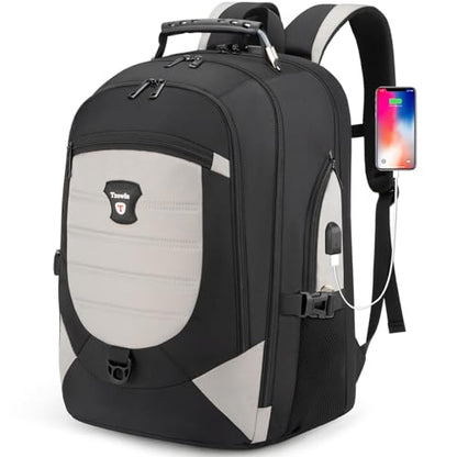 Tzowla Travel Laptop Backpack for Men&Women,17.3" Computer Water Resistant Anti Theft TSA Friendly Backpacks with Lock and USB Charging Port,College Business Work Hiking Bookbag Daypack,Light Grey