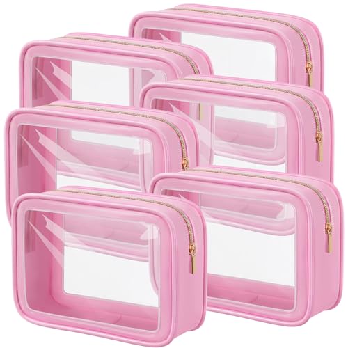 Hsei 6 Pcs Clear Makeup Bags TSA Approved Travel Toiletry Bags with Zipper Clear Cosmetic Organizer Set Diaper Bag Organizer Car Storage Pouch Gift for Women Mothers Day(Pink) - color: Pink