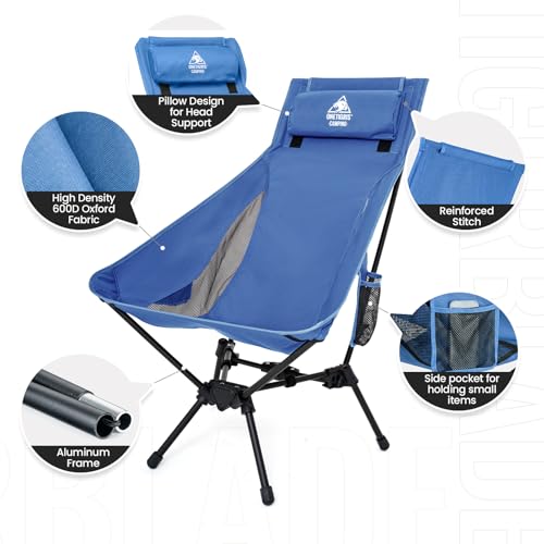 ONETIGRIS Tigerblade High Back Camping Chair with Pillow Design, Comfortable Widened Seat Folding Chair - color: Blue
