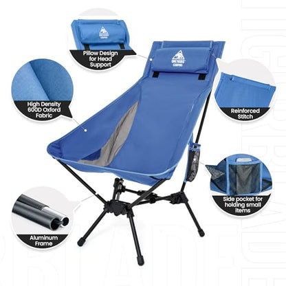 ONETIGRIS Tigerblade High Back Camping Chair with Pillow Design, Comfortable Widened Seat Folding Chair - color: Blue