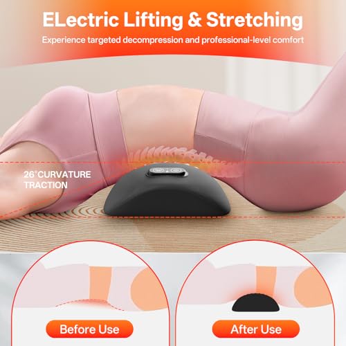 3-in-1 Electric Lumbar Support Pillow with Heat, Vibration and Traction, Triple Fusion Back Massager for Bed or Chair, Lumbar Support Cushion for Lower Back Comfort & Spine Support, Dark Gray
