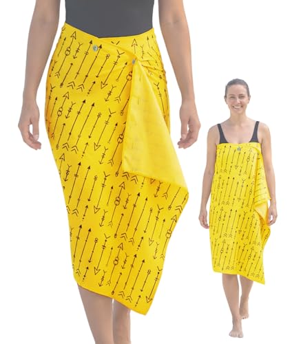 3-in-1 Wearable Beach Wrap & Lightweight Travel Towel – Sarong with Secure Button Closure, Quick-Dry Sand-Free Microfiber, Adjustable Fit (64”x33”, Fits S–4X), Compact Pool & Beach Essential, Yellow - color: Yellow Arrows