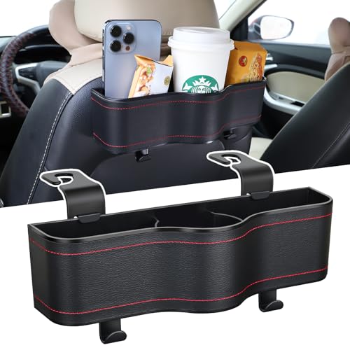 Backseat Car Organizer, Multifunctional Back Seat Car Organizer with Cup Holder and 2 Seat Back Hooks for Snacks, Canned Drinks and Cell Phones - color: #2 PU Leather