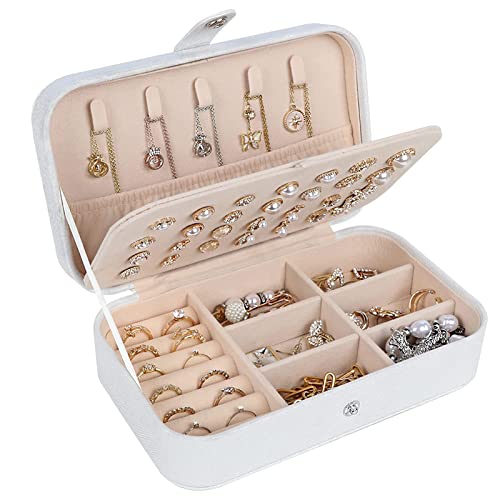 SLOZO Travel Jewelry Box,Upgraded Travel Jewelry Case,Portable Jewelry Boxes for Women,PU Leather Jewelry Box,Travel Jewelry Organizer for Necklaces,Rings,Earrings,Bracelets,Black - color: L-White