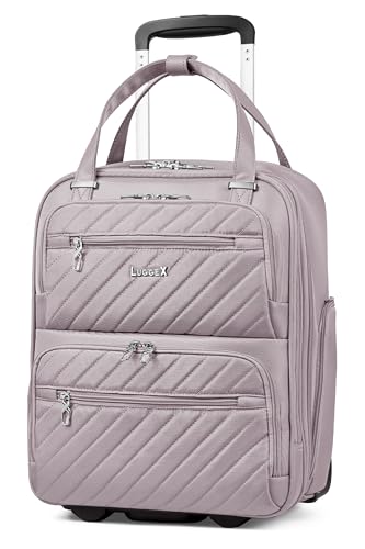 LUGGEX Underseat Carry On Luggage with Wheels, UDK Stylish Lightweight Under Seat Luggage, Soft Sided Personal Item Suitcase for Short Trip (UX-Core, Grey Pink, 16 Inch) - color: Grey Pink, size: Underseat 16-inch