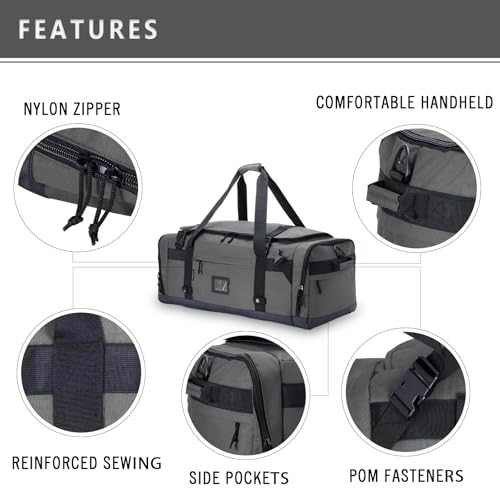 Large Duffle Bag for Travel - Men & Women, Foldable Gym Duffle Backpack, Heavy Duty Tactical Military Canvas Duffel Bags, Extra Big Carry On with Shoe Pockets, Waterproof (80L/103L) - color: Grey, size: L(103L)