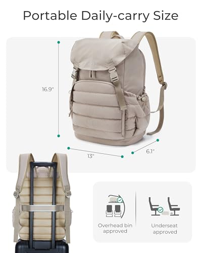 BAGSMART College Laptop Backpack, Large Opening Travel Backpack for Women, Outdoor Backpack for 15.6 Inch Laptop, Beige - color: Beige