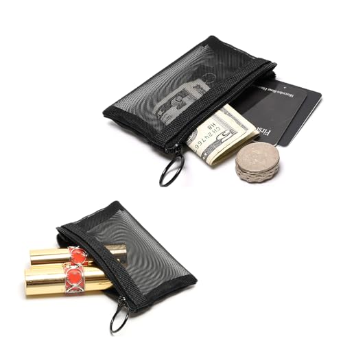 Patu Mini Zipper Mesh Bags, 3" x 4", Size XS / A8, 5 Pieces, Keychain Pouch Key Holder, Coin Purse, Clear Travel Kit Small Item Cosmetic Organizer, Black - size: XS A8, Mini (3" x 4", 5 pcs)