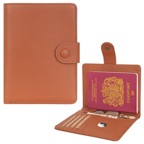 WASON Leather Passport Cover Wallet - Travel Passport Holder with RFID, Card Slots, Cash Pocket, Coin Purse, Tracker Slot, Boarding Pass and Ticket Organizer for Men and Women (Brown) - color: Brown