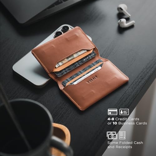 VULKIT Slim Minimalist Card Holder RFID Blocking Leather Credit Card Holder Front Pocket Wallet Magnetic Closure - color: Brown