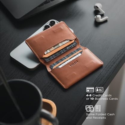 VULKIT Slim Minimalist Card Holder RFID Blocking Leather Credit Card Holder Front Pocket Wallet Magnetic Closure - color: Brown